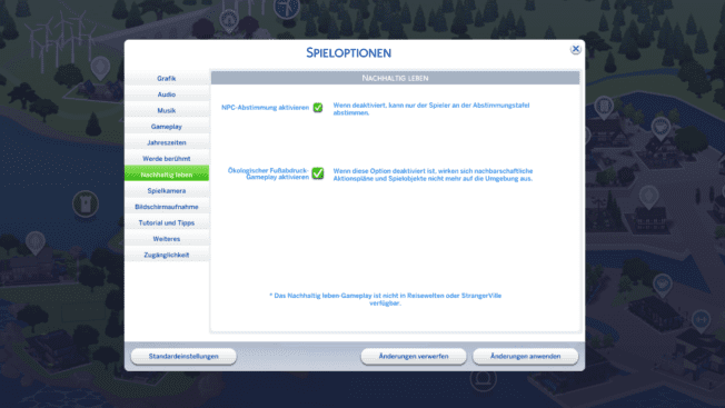 Die Sims 4 Nachhaltig leben Optionen