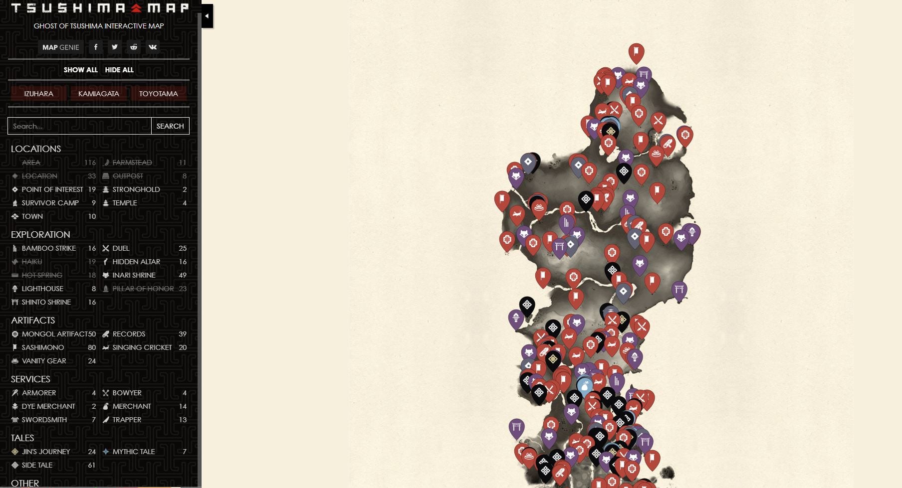Interaktive Map von Ghost of Tsushima