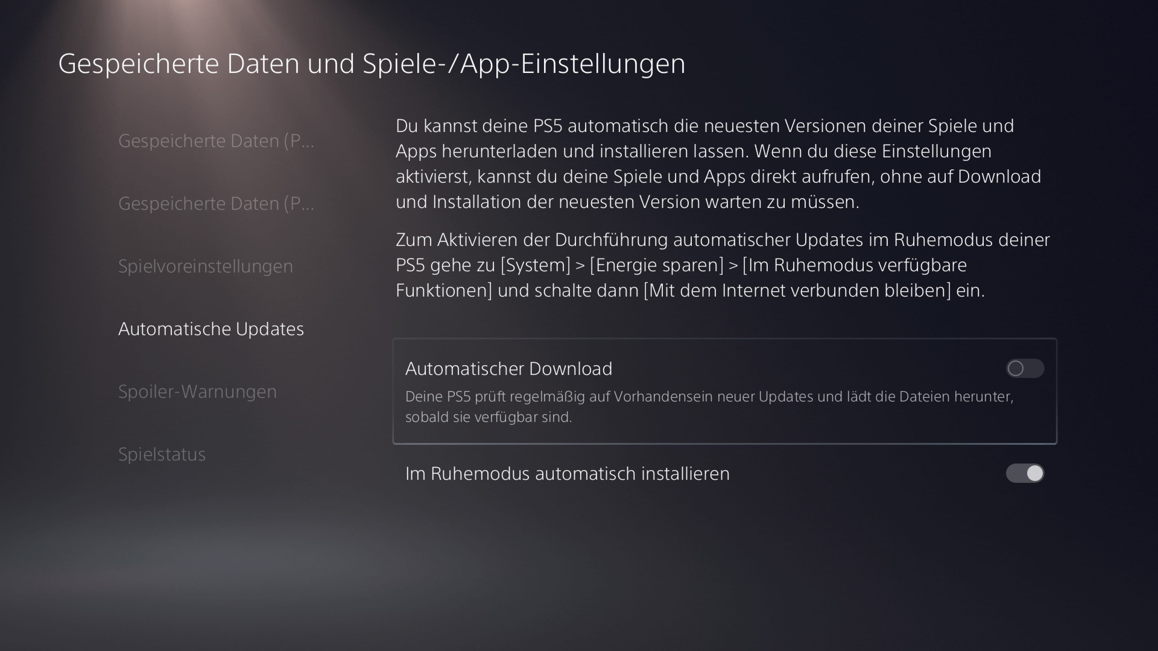 PS5 Automatische Update deaktivieren