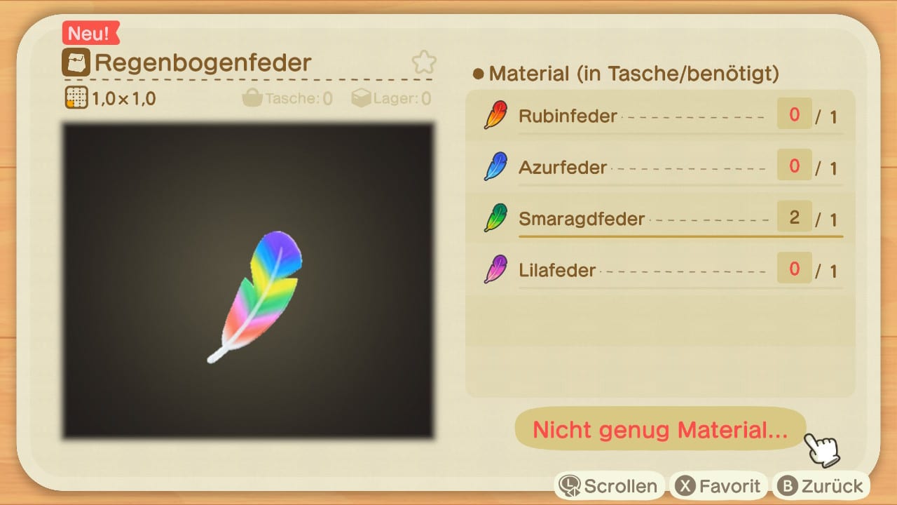 Animal Crossing New Horizons Regenbogenfeder Rezept