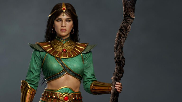 So sieht das Charaktermodell der Zauberin aus Diablo 2 Resurrected von Hossein Diba aus.