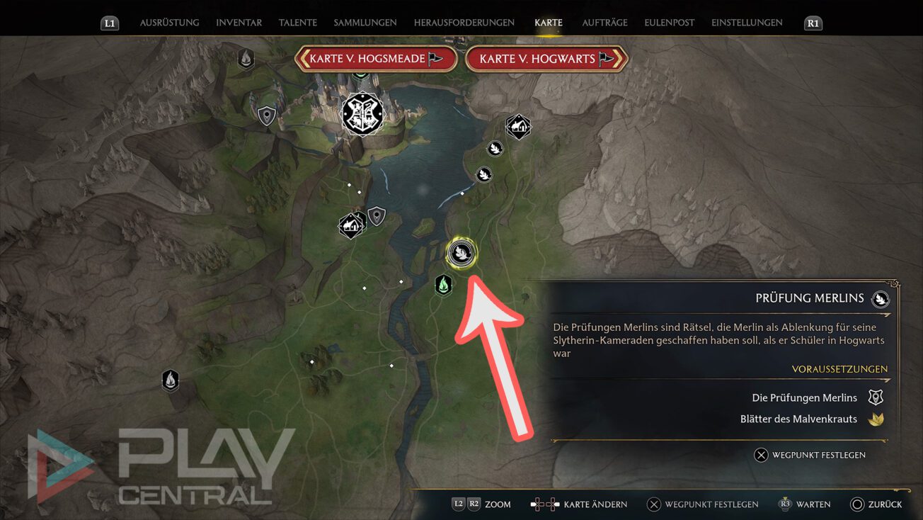 Merlins Prüfungen in Hogwarts Legacy finden für mehr Ausrüstungsplatz, Merlins Rätsel lösen