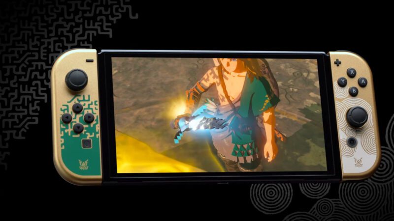 So sieht das limitierte Nintendo Switch-OLED-Modell zu Zelda: Tears of the Kingdom aus.