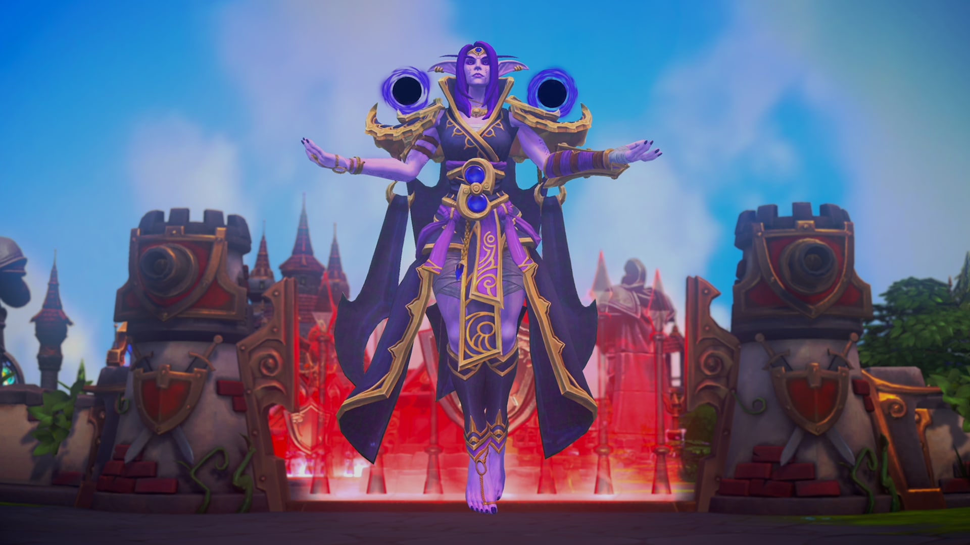 Xal’atath schwebt vor den Türmen eines Schlachtfelds in Heroes of the Storm